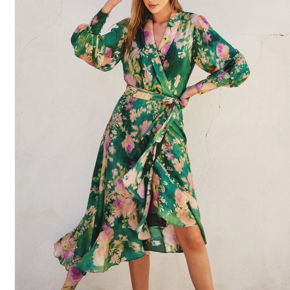 Dress Forum Green Floral Midi Wrap Dress